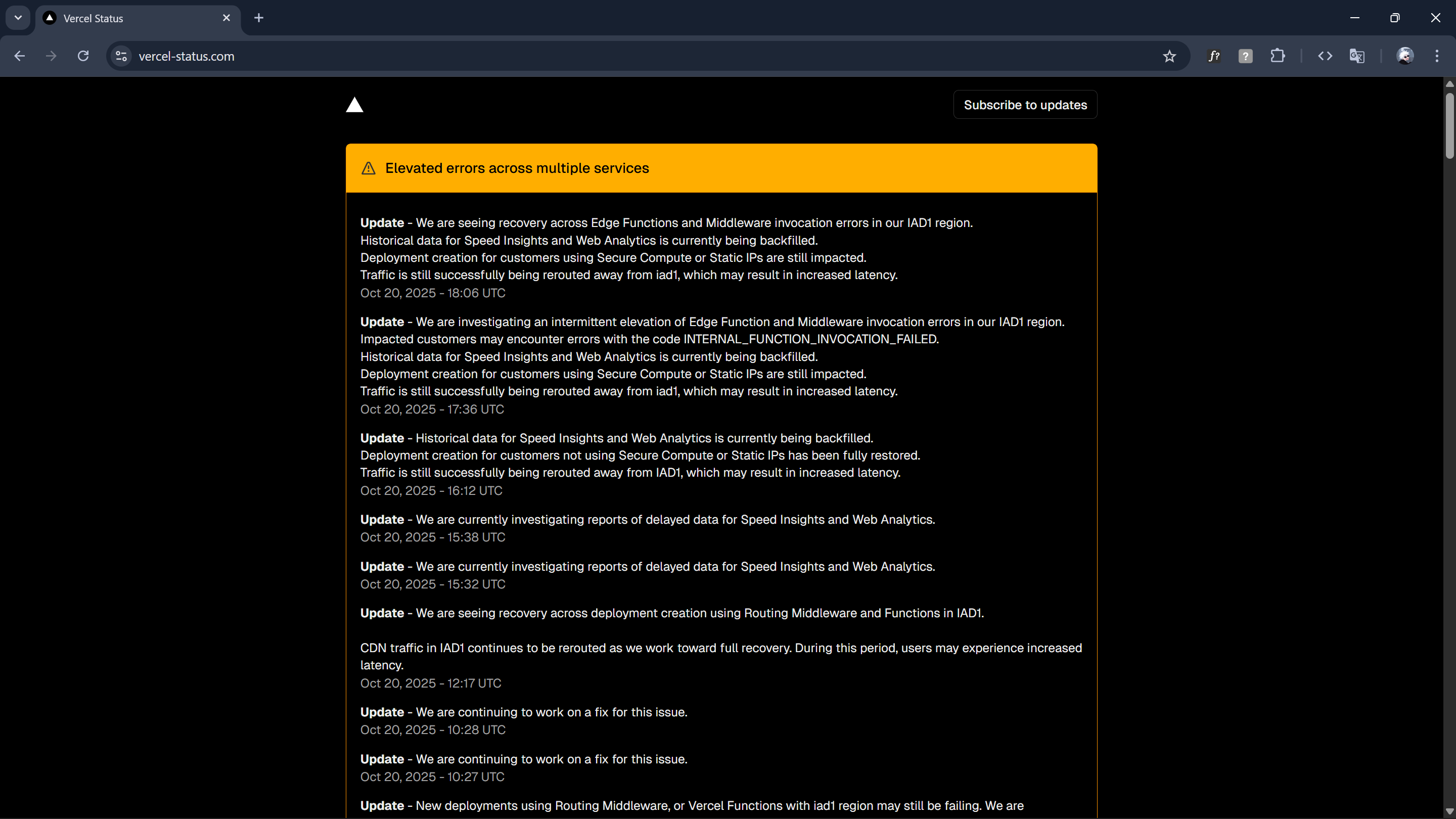 vercel status page, second screenshot